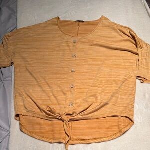 Women's yellow white striped Button-Down Top